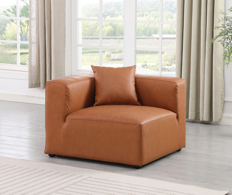 Cube Cognac Vegan Leather Upholstered Modular Corner Chair