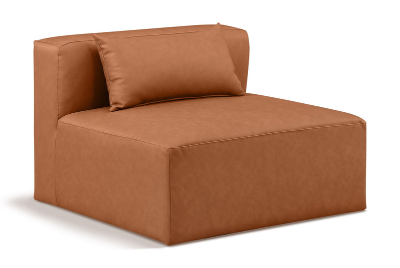 Cube Cognac Vegan Leather Upholstered Modular Armless Chair