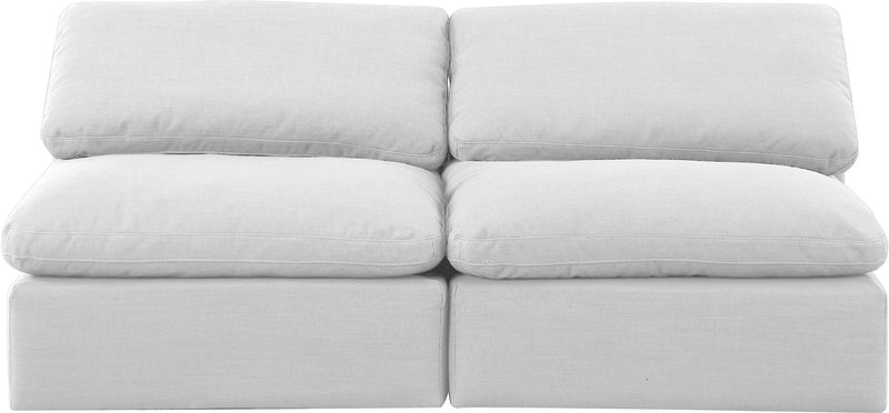 Indulge 70" White Linen Textured Fabric Upholstered 2pc. Armless Modular Loveseat