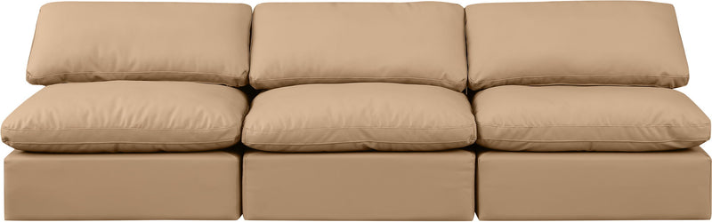 Indulge 105" Tan Vegan Leather Upholstered 3pc. Armless Modular Sofa