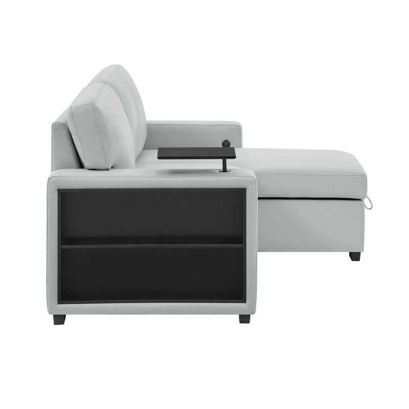 U0212 - Reversible Sofa Bed Loveseat With Pop-Up Sleeper With Drop Down Table - Silver