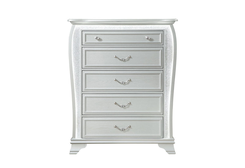 Aria - 5 Piece Queen Bedroom Set (Bed, Dresser & Mirror, Nightstand, Chest) - Silver