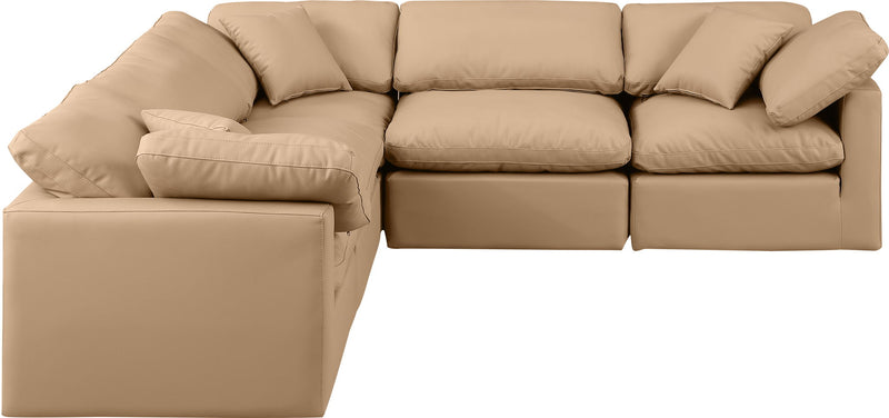 Indulge 105" Tan Vegan Leather Upholstered 5pc. Modular Sectional