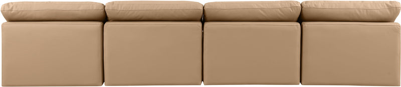 Indulge 140" Tan Vegan Leather Upholstered 4pc. Armless Modular Sofa