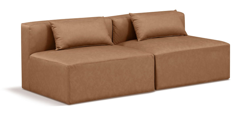 Cube 72" Brown Vegan Leather Upholstered 2pc. Armless Modular Loveseat