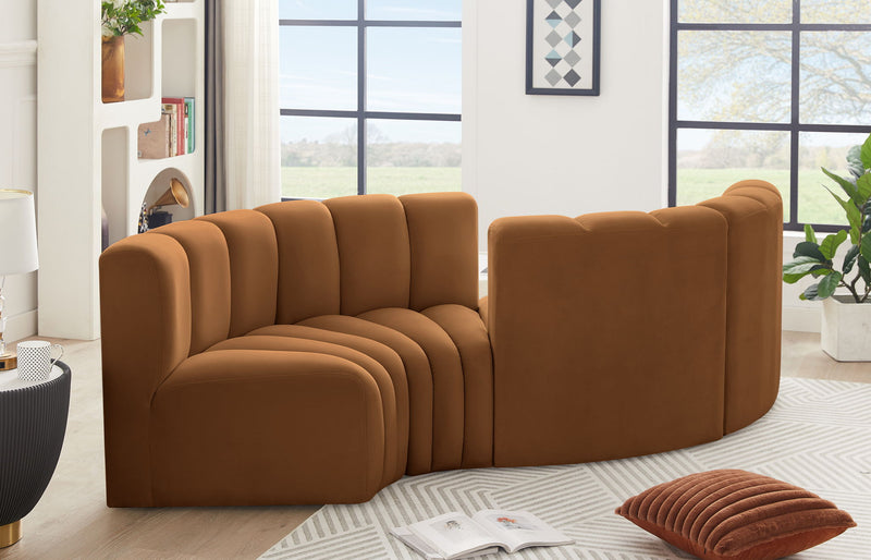 Arc 102" Saddle Velvet Upholstered 4pc. Modular Sectional