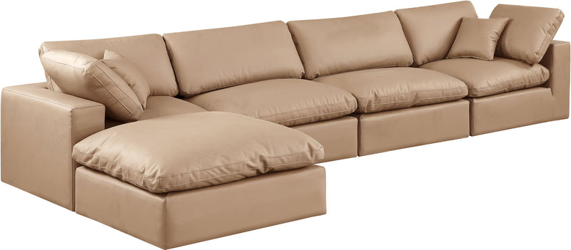 Comfy 158" Tan Vegan Leather Upholstered 5pc. Modular Sectional
