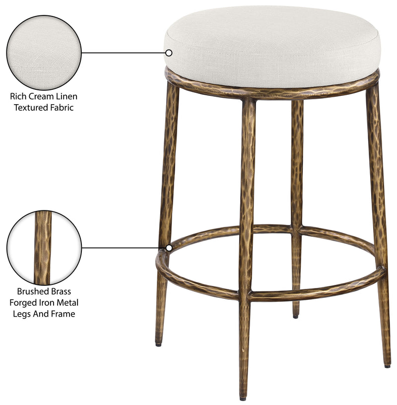 Ferro Cream Linen Textured Performance Fabric Upholstered Counter Stool