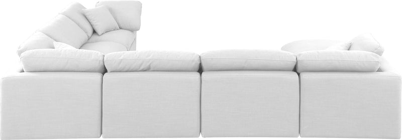 Indulge 140" White Linen Textured Fabric Upholstered 7pc. Modular Sectional