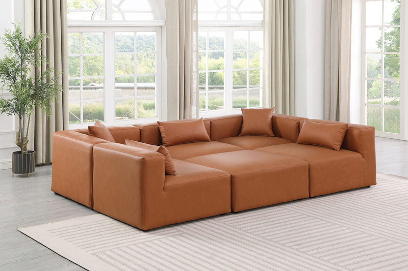 Cube 108" Cognac Vegan Leather Upholstered 6pc. Modular Sectional