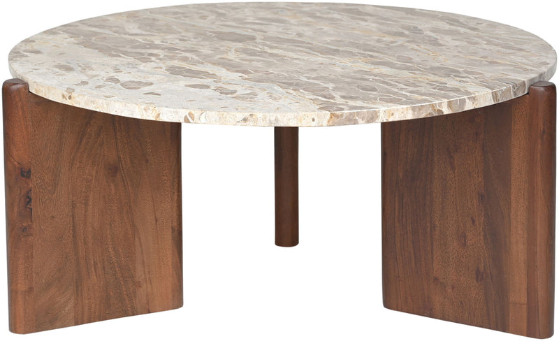 Varenna Beige Marble Top And Acacia Wood Base Coffee Table