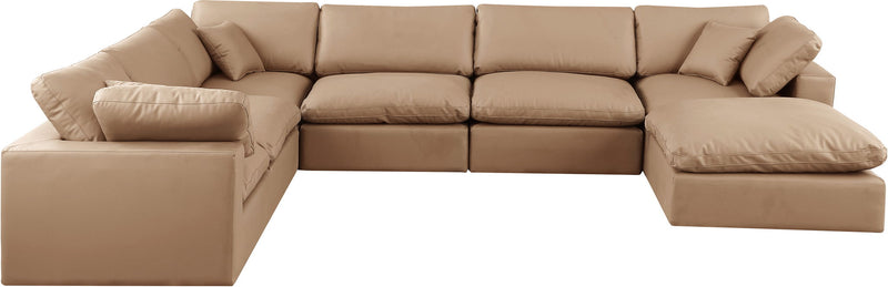 Comfy 158" Tan Vegan Leather Upholstered 7pc. Modular Sectional