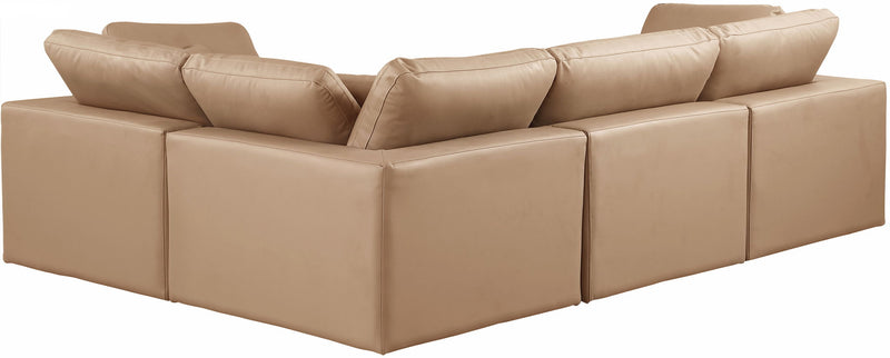 Comfy 119" Tan Vegan Leather Upholstered 4pc. Modular Sectional
