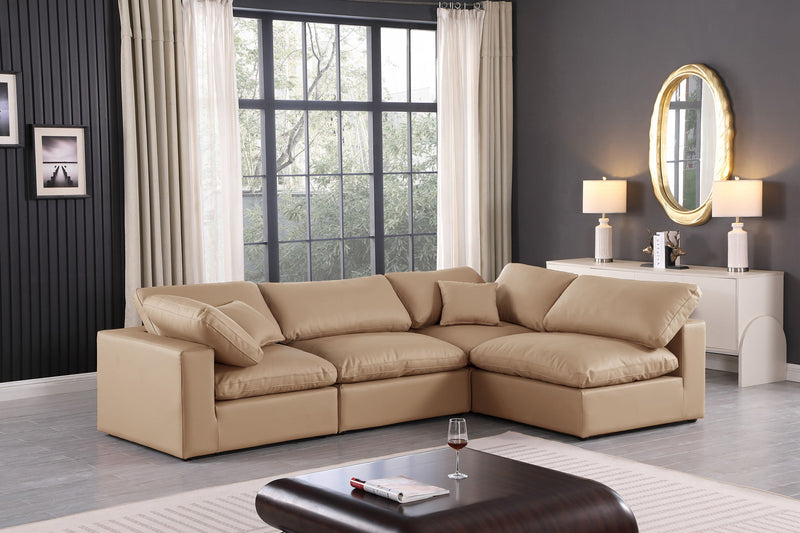Comfy 119" Tan Vegan Leather Upholstered 4pc. Modular Sectional