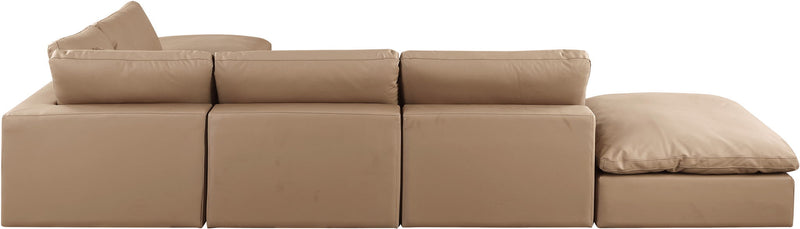 Comfy 157" Tan Vegan Leather Upholstered 6pc. Modular Sectional
