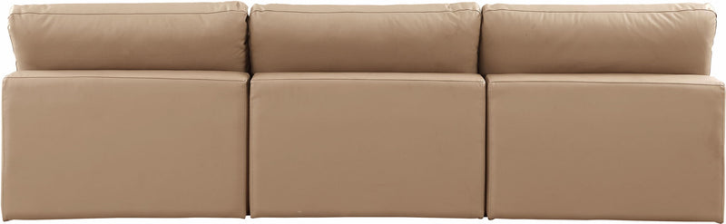 Comfy 117" Tan Vegan Leather Upholstered 3pc. Armless Modular Sofa