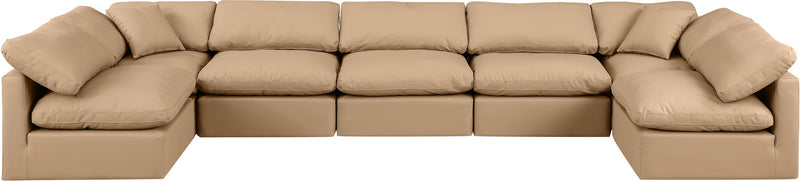 Indulge 175" Tan Vegan Leather Upholstered 7pc. Modular Sectional