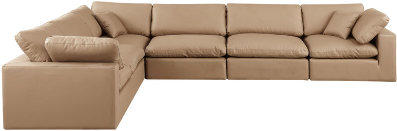 Comfy 158" Tan Vegan Leather Upholstered 6pc. Modular Sectional