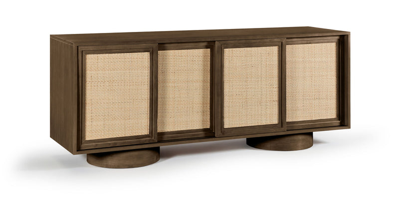 Windsor - Solid Wood And Brown Cane Sideboard / Buffet With Cylindrical Legs - Brown
