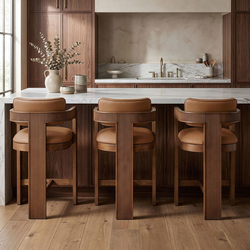 Sacha - Vegan Leather Upholstered Counter Stool With Brown Base