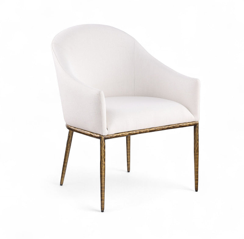 Ferro Cream Linen Textured Performance Fabric Upholstered Dining Arm Chair