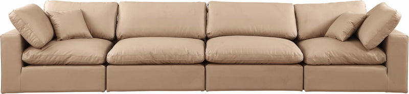 Comfy 158" Tan Vegan Leather Upholstered 4pc. Modular Sofa