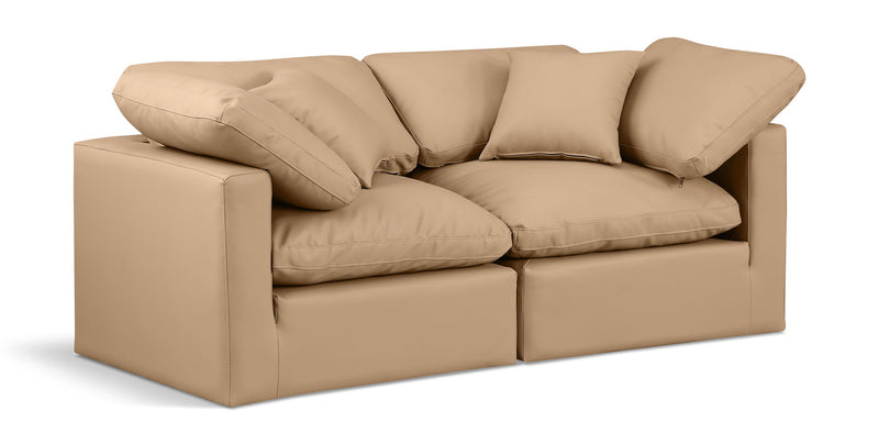Indulge 70" Tan Vegan Leather Upholstered 2pc. Modular Loveseat