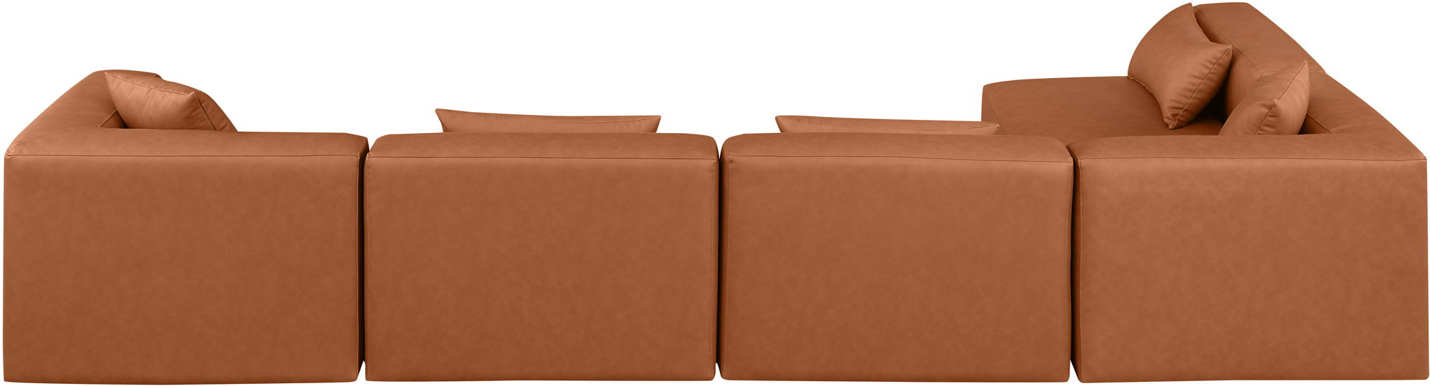 Cube 144" Cognac Vegan Leather Upholstered 5pc. Modular Sectional