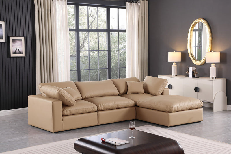 Comfy 119" Tan Vegan Leather Upholstered 4pc. Modular Sectional