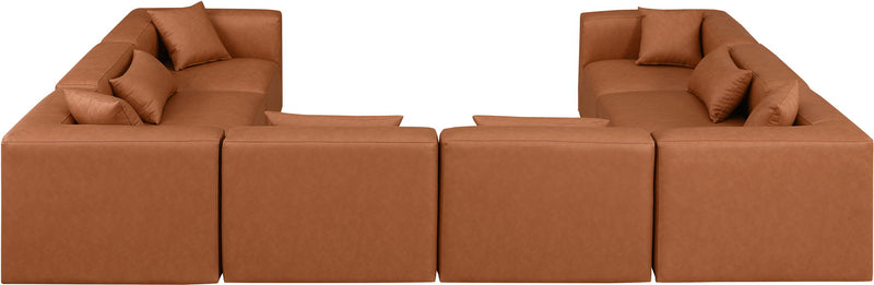 Cube 144" Cognac Vegan Leather Upholstered 8pc. Modular Sectional