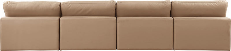 Comfy 156" Tan Vegan Leather Upholstered 4pc. Armless Modular Sofa