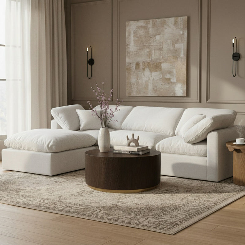 Indulge 105" White Linen Textured Fabric Upholstered 4pc. Modular Sectional