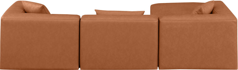 Cube 108" Cognac Vegan Leather Upholstered 4pc. Modular Sectional
