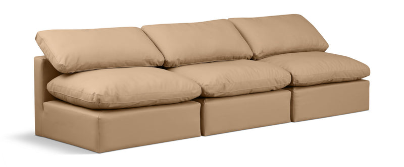 Indulge 105" Tan Vegan Leather Upholstered 3pc. Armless Modular Sofa