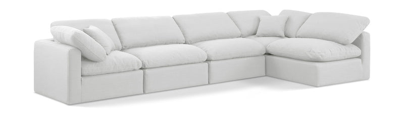 Indulge 140" White Linen Textured Fabric Upholstered 5pc. Modular Sectional