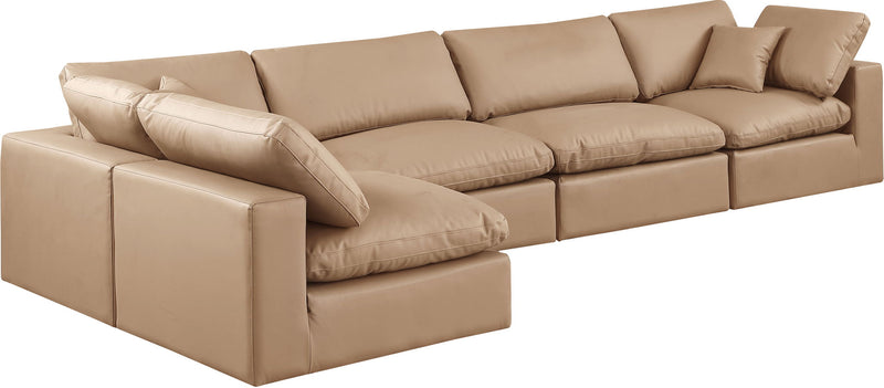 Comfy 158" Tan Vegan Leather Upholstered 5pc. Modular Sectional