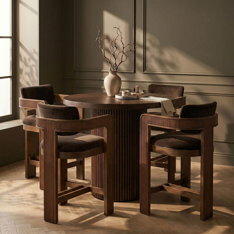 Sacha - Velvet Stool With Brown Base