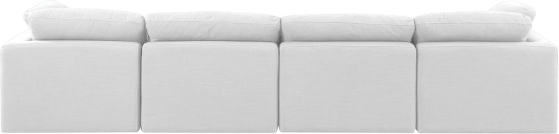 Indulge 140" White Linen Textured Fabric Upholstered 4pc. Modular Sofa