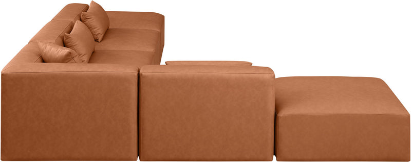 Cube 144" Cognac Vegan Leather Upholstered 6pc. Modular Sectional