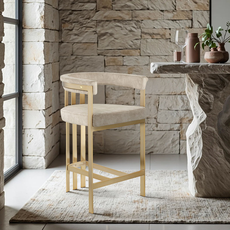 Marcello Beige Velvet Upholstered Counter Stool