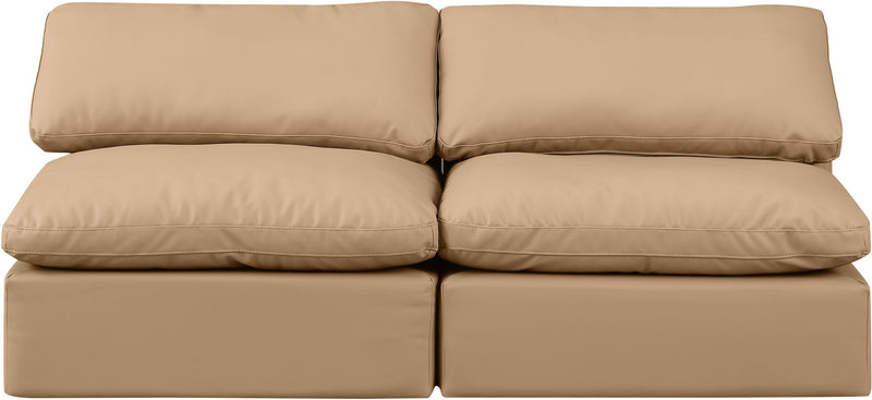 Indulge 70" Tan Vegan Leather Upholstered 2pc. Armless Modular Loveseat