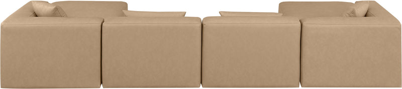 Cube 144" Tan Vegan Leather Upholstered 6pc. Modular Sectional