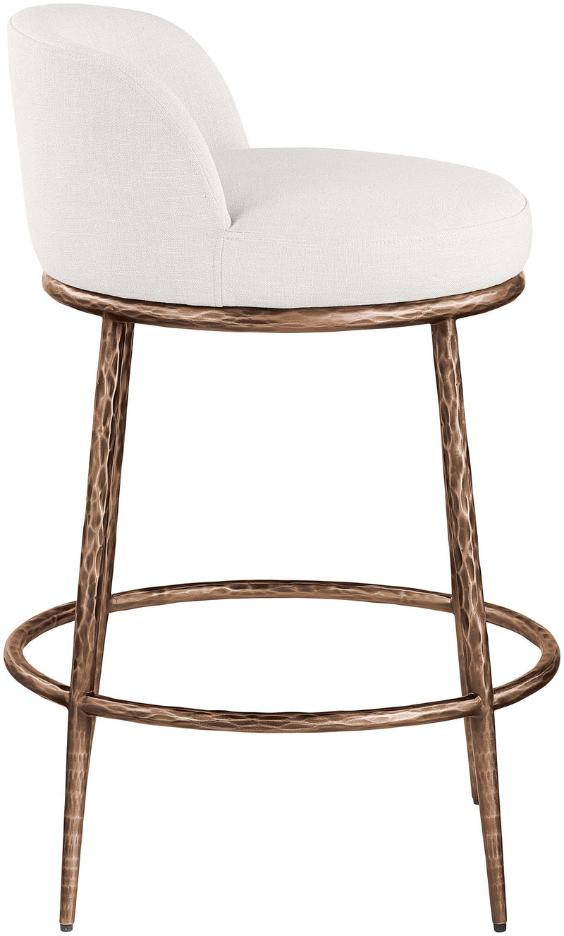 Ferro Cream Linen Textured Performance Fabric Upholstered Counter Stool