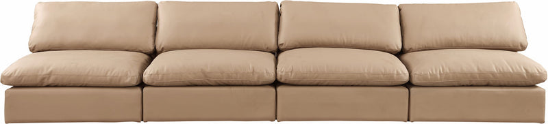 Comfy 156" Tan Vegan Leather Upholstered 4pc. Armless Modular Sofa
