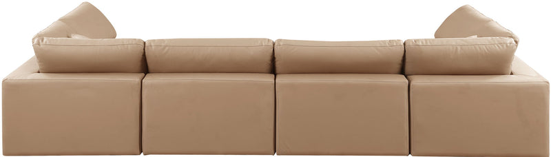 Comfy 158" Tan Vegan Leather Upholstered 6pc. Modular Sectional