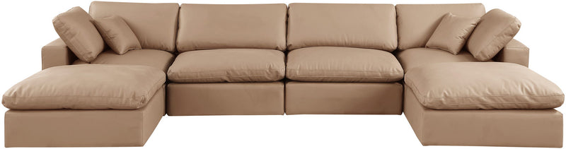 Comfy 158" Tan Vegan Leather Upholstered 6pc. Modular Sectional