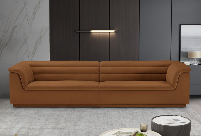 Cascade 118" Saddle Velvet Upholstered Modular Sofa