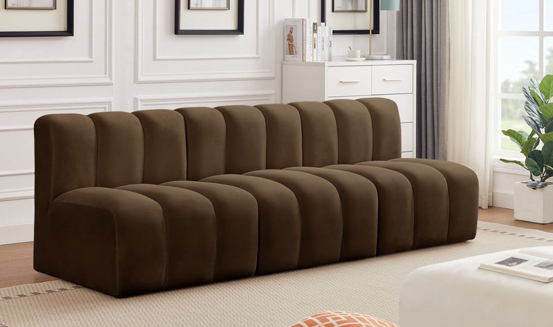 Arc 89.5" Brown Velvet Upholstered 3pc. Modular Sectional