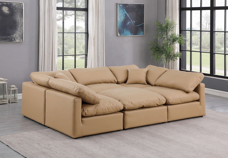 Indulge 105" Tan Vegan Leather Upholstered 6pc. Modular Sectional