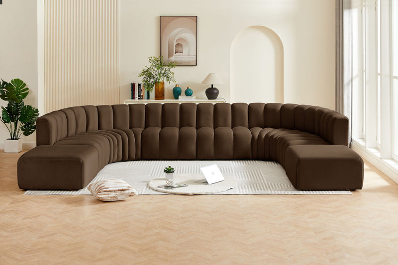Arc 161" Brown Velvet Upholstered 10pc. Modular Sectional